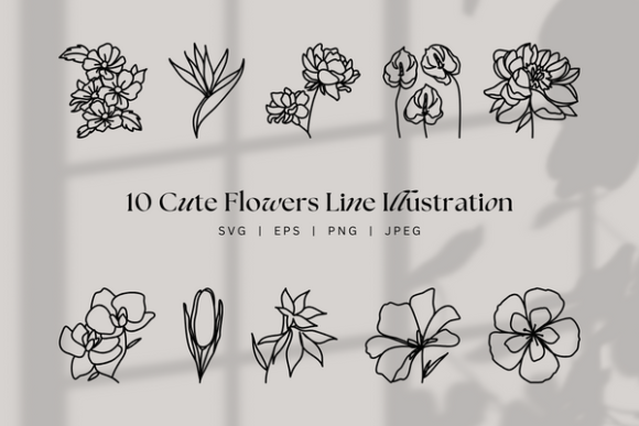 Cute Floral Line Art, Botanical Flowers: A Versatile Design Asset for Creative Workflows