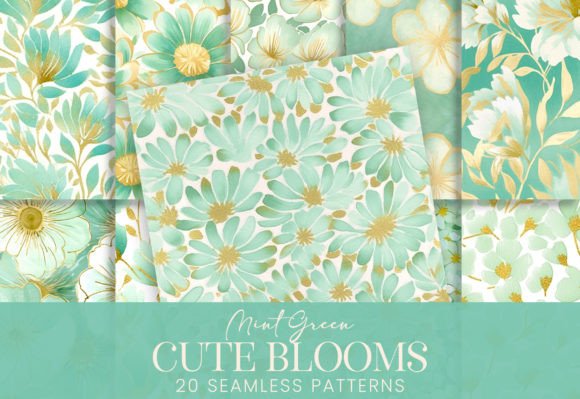 Cute Mint Green and Gold Floral Blossoms: A Versatile Design Element for Creative Projects