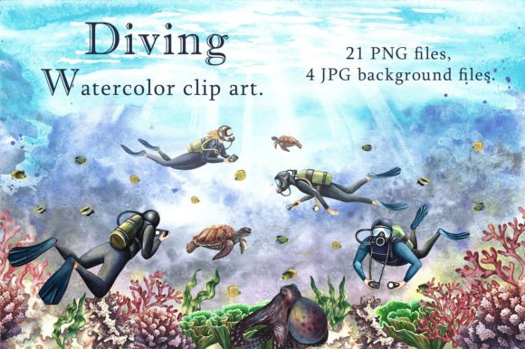 Exploring the Artistic Depths of Diving Watercolor Clip Art