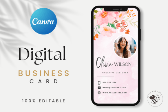 Floral Digital Business Card Template: Elegant and Modern