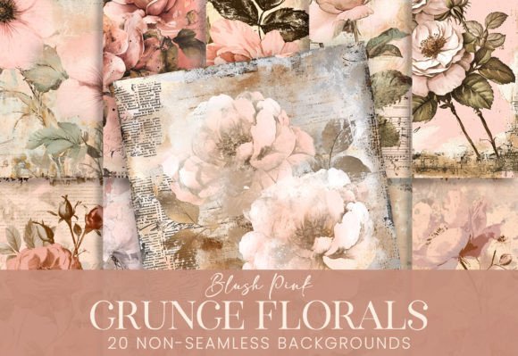 Grunge Florals Pastel Pink Blush Flowers