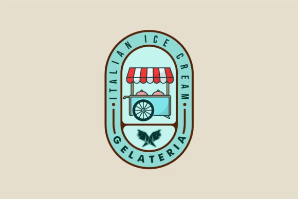 Ice Cream Cart Logo Vector Emblem Design