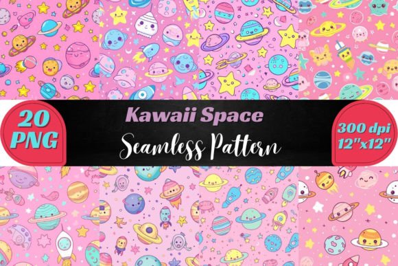 Infuse Cosmic Cuteness into Your Creative Projects with Kawaii Space Seamless Pattern
