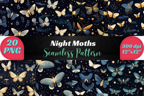 Night Moths Seamless Pattern